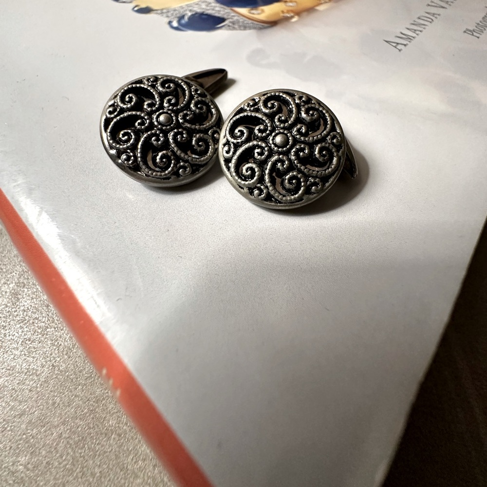 Silver swirl Bakelite cuff links